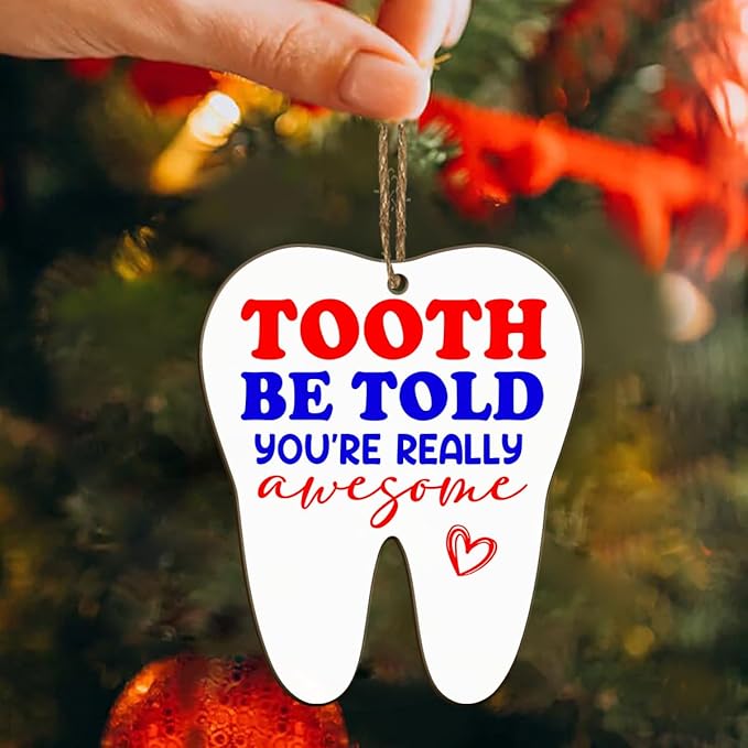 Dental Hygienist Christmas Ornament - 3" Wooden, Thank You Gifts for Women Men, Dental Week Gift for Dentist Assistant Oral Surgeon Orthodontics, Tooth Decoration for Office Center
