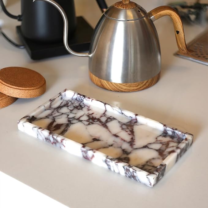 100% Natural Luxury Calaccata Viola Marble Small Hand Towel Tray Holder Organizer, Makeup Bathroom Holder