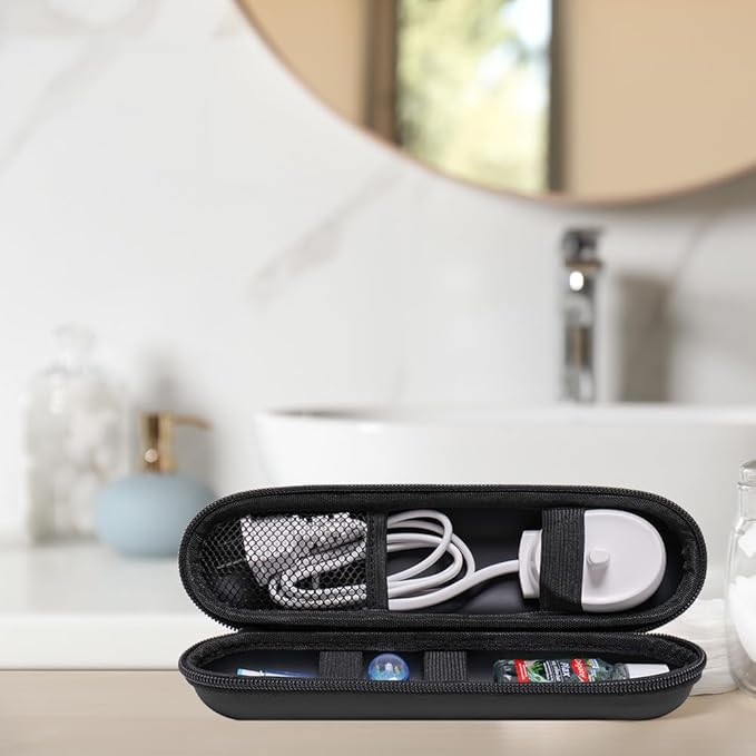 Nincha Electric Toothbrush Travel Case Compatible with Oral-B/Philips Sonicare/Colgate/Reach, and Most Electric Toothbrush, Includes 2 Universal Toothbrush Covers (Black Case + Brown Covers)