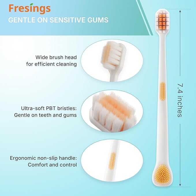 Ultra Soft Toothbrush Family Pack, 10 Pack for Adults & Kids – Sensitive Gum Care with 2-in-1 Tongue Scraper, Individually Wrapped for Travel, Guest & Home Use