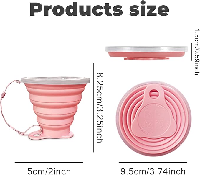 Silicone Collapsible Cups for Camping Travel,Small Portable Backpacking Camping Cup for Outdoor,Reusable Drinking Cup with Scale,270ml(Pink)