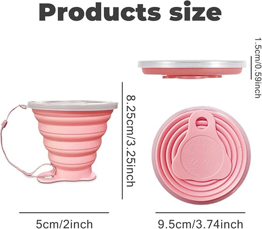 Silicone Collapsible Cups for Camping Travel,Small Portable Backpacking Camping Cup for Outdoor,Reusable Drinking Cup with Scale,270ml(Pink)
