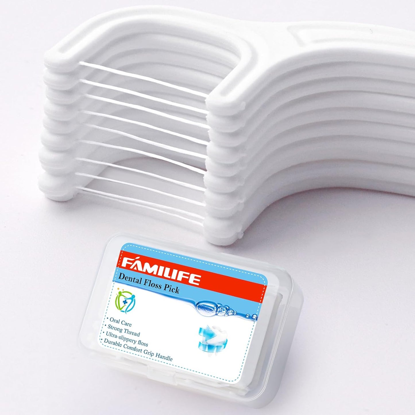 FAMILIFE Floss Picks, 200 Count Unflavored Dental Floss Cleaner, Tooth Picks Flossers with 4 Travel Handy Cases, Helps to Fight Tooth Decay and Keep Your Teeth Clean, Sticks for Family
