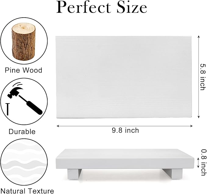 Farmhouse Bathroom Vanity Tray Wooden Kitchen Soap Sink Trays Modern Wood Riser Pedestal Stand Dish Soap Dispenser Holder for Kitchen Counter Decor White Bathroom Organizer Accessories Decorative Tray