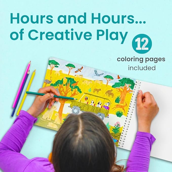 Cupkin Safari Animal Sticker Book Activity for Kids, Toddler Airplane Travel Essentials, 500+ Stickers for Kids + 12 Scenes + 12 Coloring Book Pages, Animal Lover Children's Gift, Crafts Ages 2-8