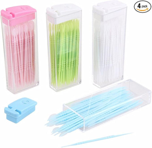 Coobbar 200pcs Double Head 50pcs/Box Dental Floss Interdental Toothpick Brush Teeth Stick Dental Oral Care Toothpicks