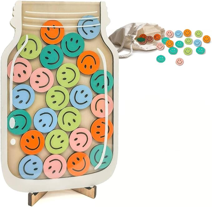 Reward Jar for Kids 25 Tokens Smiley Face Class Reward Jar Compliment Jar for Classroom Home Back to School Gifts for Students