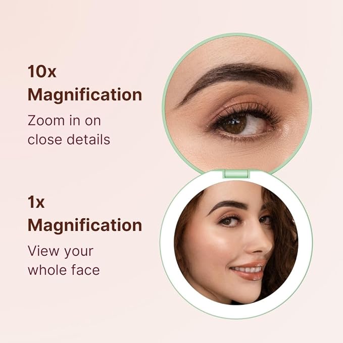 Fancii Taylor LED Lighted Compact Makeup Mirror, Rechargeable, 10x /1x Magnifying, 3 Light Settings, XL Large 5” Wide | Travel Mirror for Purses (Mint Green)