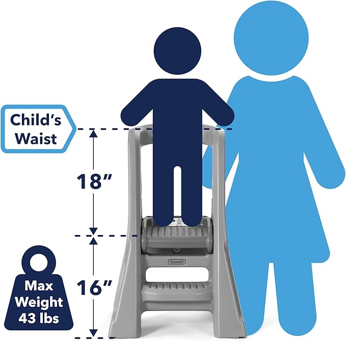 Simplay3 Toddler Tower, Montessori Folding Kids Step Stool for Kitchen, Bathroom, 34” x 21.5" x 20”, Ages 18 Months to 4 Years, Gray