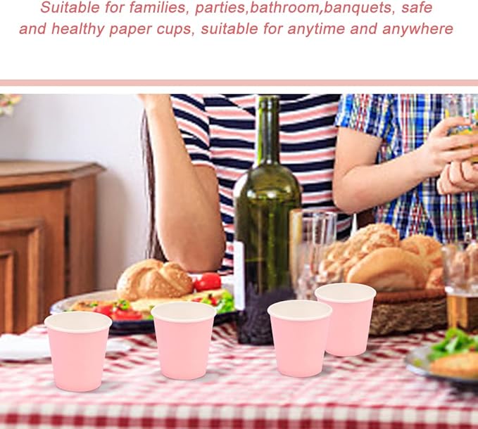 100 Pack 3 oz Pink Paper Cups,Mouthwash Cups, Disposable Bathroom Cups,Small Paper Cups 3oz Ideal for Bathroom, Supermarket, Birthday Party, Picnic and BBQ