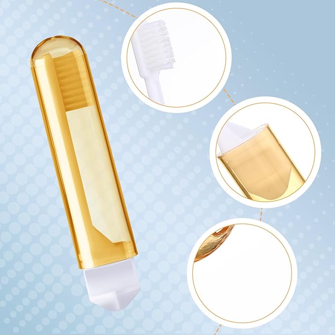 Patelai 4 Pcs Travel Toothbrush Set, Soft Bristle Mini Foldable Tooth Brush with Case, Individually Wrapped Small Portable Travel Size Toiletries Stuff for Camping (Mailard Color)