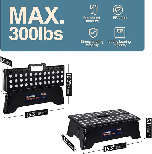 Flottian 5" Folding Step Stool for Adults and Kids 15-Inch Extra Wide Stool Holds Up to 300 lbs,Non-Slip Folding Stools with Handle,Compact Plastic Foldable Step Stool for Bathroom,Kitchen,ect