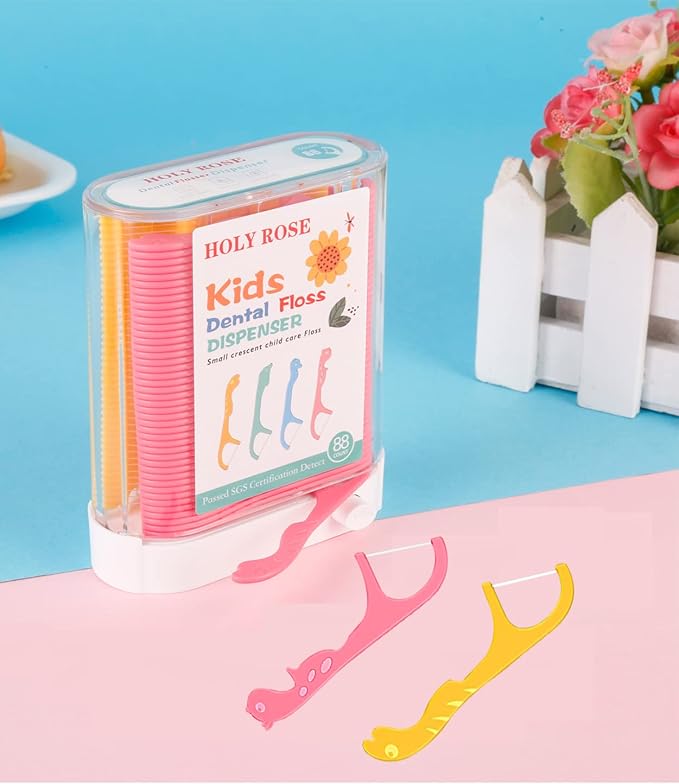 Kids Professional Dental Floss Picks Holy Rose Dental Flossers Dispenser Suitable for Teenagers,Children,Girls,Boys Unflavored Floss Sticks,Neat,Hygienic