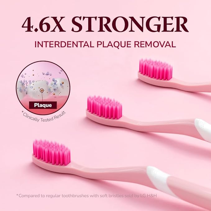 HIMALAYA PINKSALT Natural Toothbrush - Medium Toothbrushes for Adults, Plaque Remover for Teeth, Tapered Bristles Gentle on Teeth and Gum, Deep Clean Toothbrush