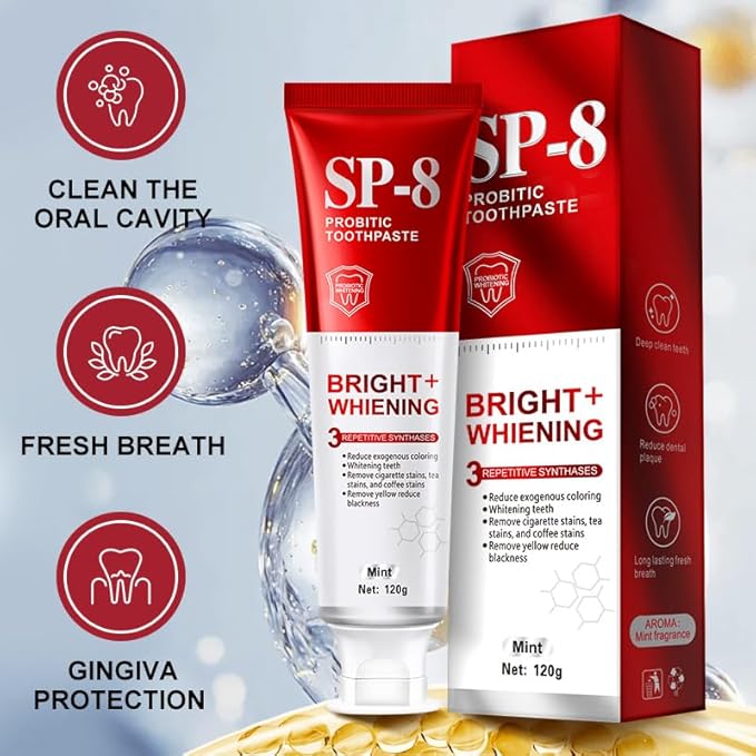 SP-8 Probiotics Whitening Toothpaste - Probiotics for Teeth Whitening and Gum Health - Enamel-Safe, Fluoride-Free, Double Mint Flavor,Fresh Breath-4pcs