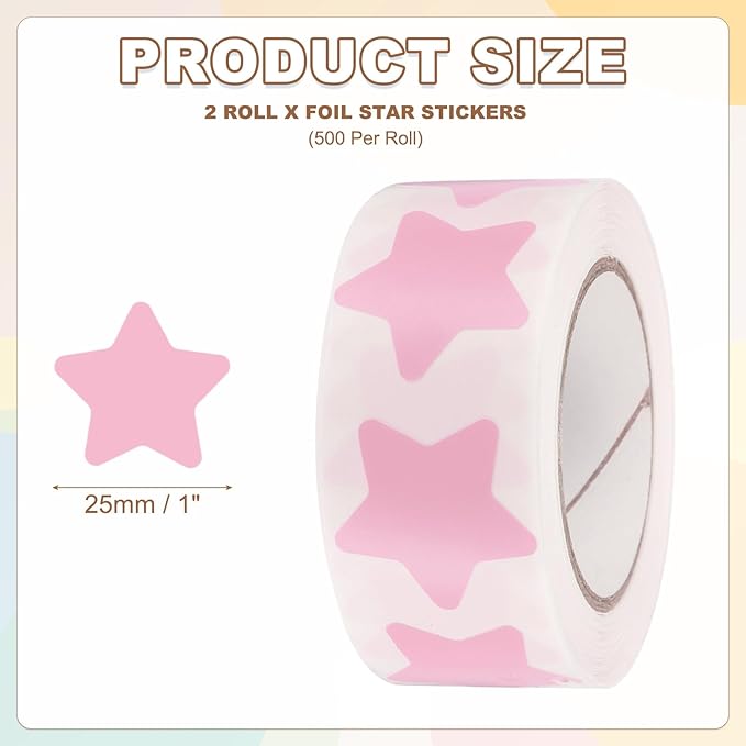 PATIKIL Star Stickers Roll 1 Inch(25mm), 1000pcs Reusable Self-Adhesive Star Labels for Reward Behavior Chart Teachers Business Decorating Wedding Crafts, Pink