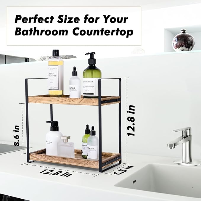 Bathroom Counter Organizer and Storage - Kitchen Countertop Organizer for Bathroom Sink and Coffee Bar, 2-Tier Vanity Counter Tray Shelf for Restroom Decor