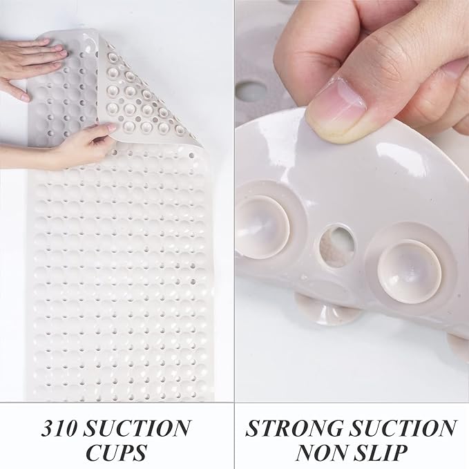 Sheepping Baby Bath Mat Non Slip Extra Long Bathtub Mat for Kids 40 X 16 Inch - Eco Friendly Bath Tub Mat with 310 Big Suction Cups,Machine Washable Shower Mat (Khaki)