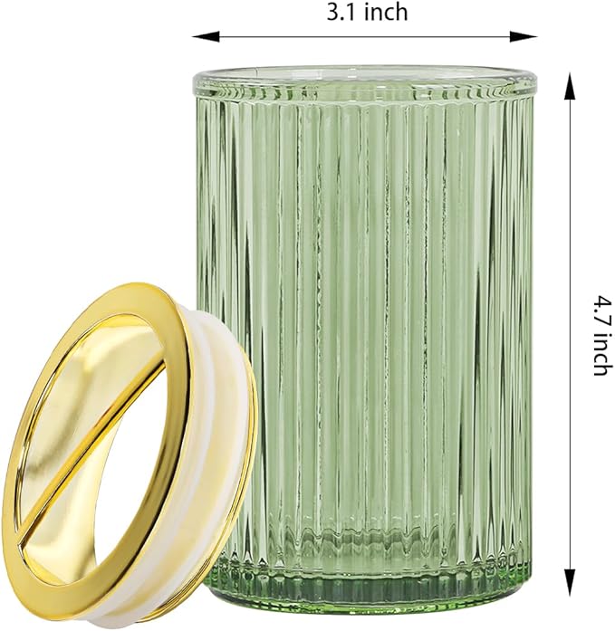 Toothbrush Holders for Bathrooms, 2pcs Glass Toothbrush Holder, 12oz Bathroom Tumbler and Mouthwash Cup, Tooth Brush and Toothpaste Organizer for Bathroom Vanity Countertop (Green Gold)