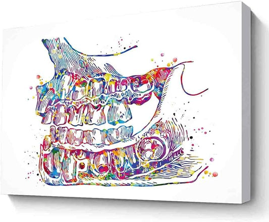 Watercolor Framed Art,Dentist Art Watercolor Print Teeth Tooth Art Dental Clinic Decor Art Dentistry Office Graduaiton Dentist Poster Gift~-12"X18" Canvas Print With Frame