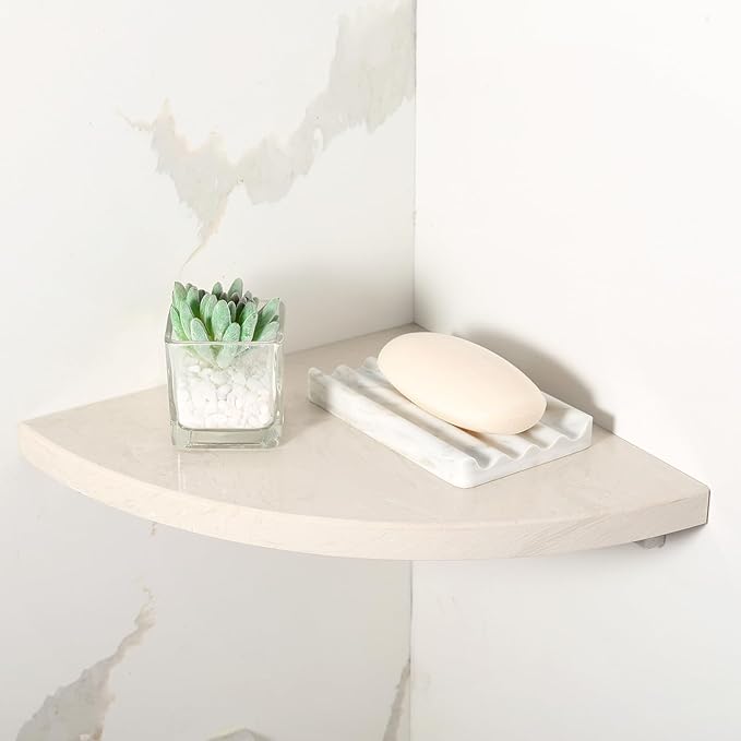 Koville 10'' Natural Marble Shower Corner Shelf for Bathroom, Wall Mounted Stone Corner Shower Caddy 1 Layer, No Drilling, Modern, Polished, Durable, Conical, Bathroom Storage - 1 Item