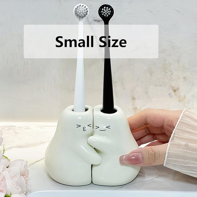 Ceramic Toothbrush Holder for Bathroom, Set of 2 Cute Tooth Brush Holders Pencil Holder for Bathroom Countertop Home Office Table Decor