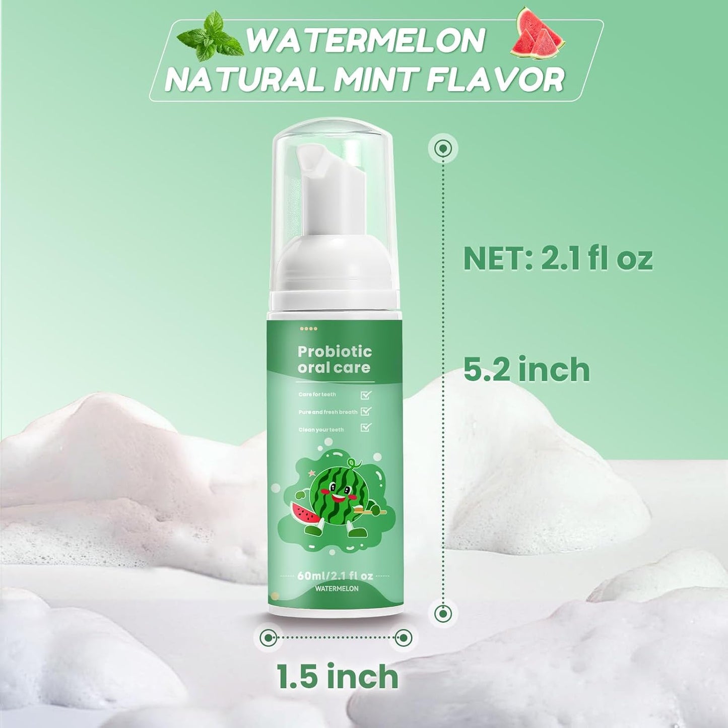 Kids Foam Fluoride Free Toothpaste with Watermelon and Orange Mint Flavor, Toddler Natural Teeth Deep Cleaning Toothpaste for U Shaped Toothbrush