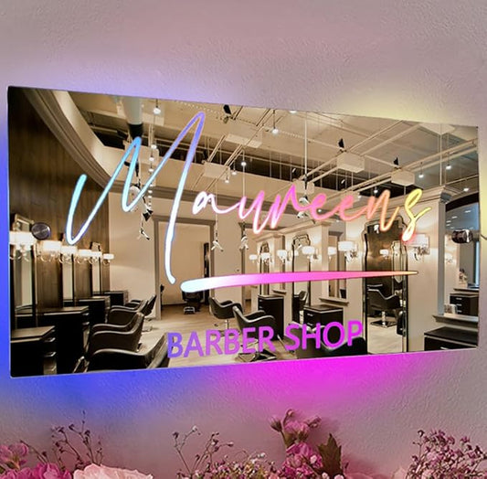 Personalized Barber Shop LED Mirror Light - Custom Multi-Color Name Sign, Wall Decor for Bedroom, Bar