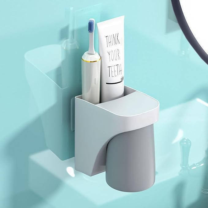 Toothbrush Holders for Bathroom，Wall Mounted Magnetic Cup Set, sgzscl Electric Toothbrushes Storage Organizer Space Saving Holders for Water pik Oral B, Father Mother and Son/Daughter (Lightgrey)