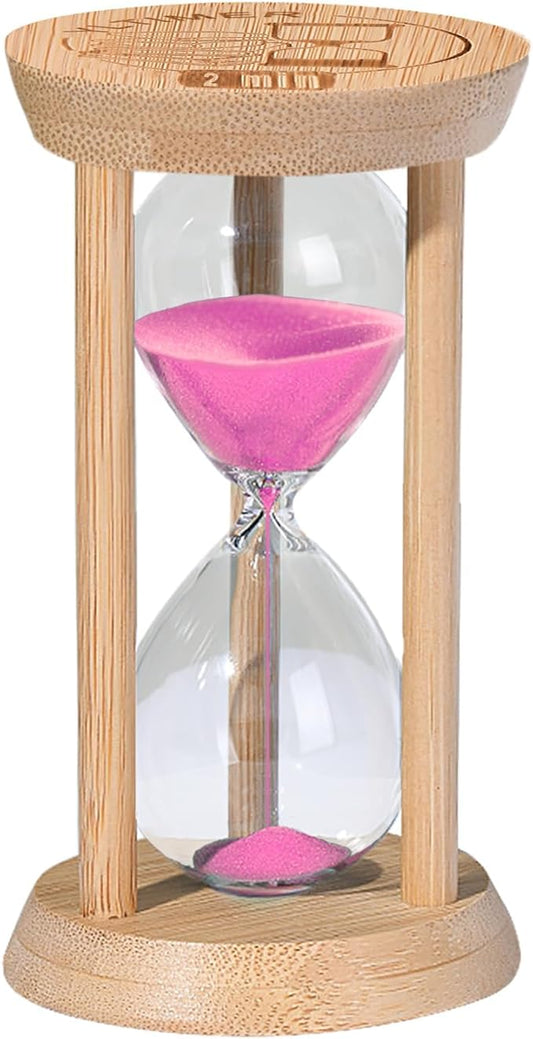 Wooden Sand Timers 1 Minute Hourglass,Stunning Glass Bamboo Mini Pink Sand Clock for Productivity, Meditation & Decor, 1 Min Small Reloj De Arena for Kitchen, Office, Game, Classroom