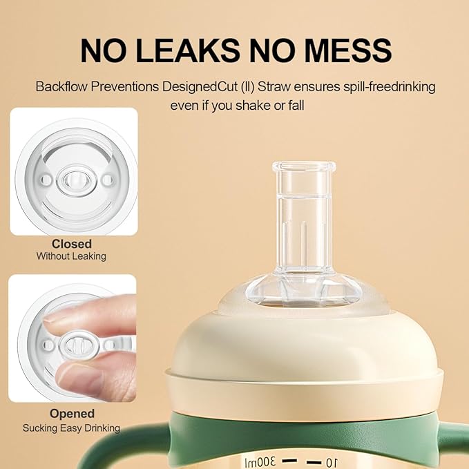 PPSU No Spill Sippy cups,Weighted Straw Toddler Water Bottle with Handle,Spill Proof Toddler Cup with Leakproof Spout for Baby 6-12 Months and Toddlers 1-3 (8 Ounce, Green, 1 Pack)