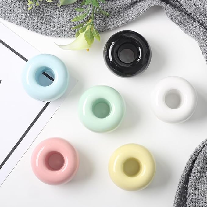 Mini Ceramics Toothbrush Holder Stand for Bathroom Vanity Countertop, Handmade Couple Toothbrush Head Holder, Shaver Holder and Office Pen Holder, Pink&Blue, Pack of 2