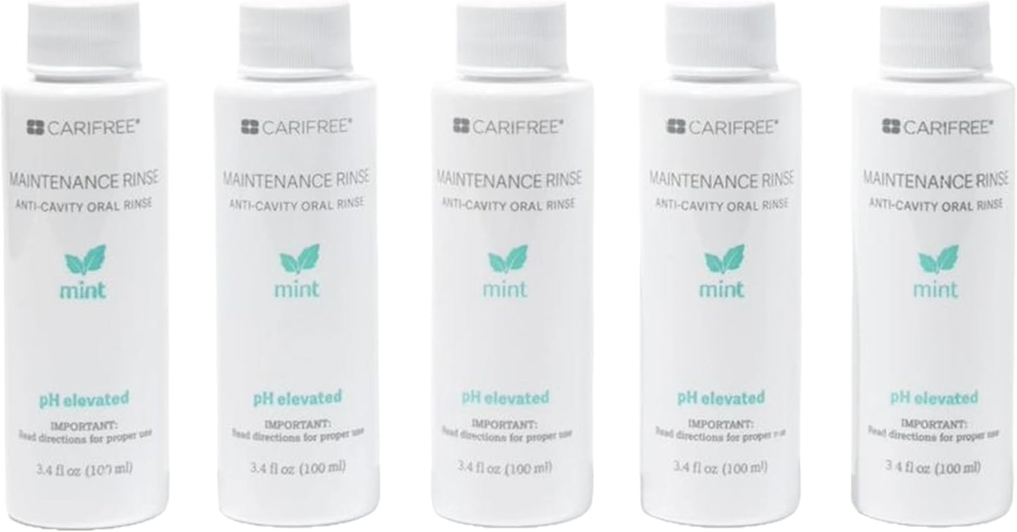 CariFree Maintenance Rinse, Mint Flavored, Travel Size for On-The-Go Convenience, Anti-Cavity & Fluoride Mouthwash, Xylitol, Alcohol-Free, Neutralizes pH, Dentist Recommended (Pack of 5)