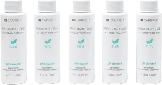 CariFree Maintenance Rinse, Mint Flavored, Travel Size for On-The-Go Convenience, Anti-Cavity & Fluoride Mouthwash, Xylitol, Alcohol-Free, Neutralizes pH, Dentist Recommended (Pack of 5)