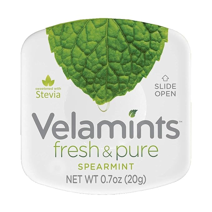 Velamints Fresh Spearmint Sugar Free Mints Tin - Fresh Breath Mint Aspartame-Free Sweetened with Stevia, 20 Gram (Pack of 6 Tins)
