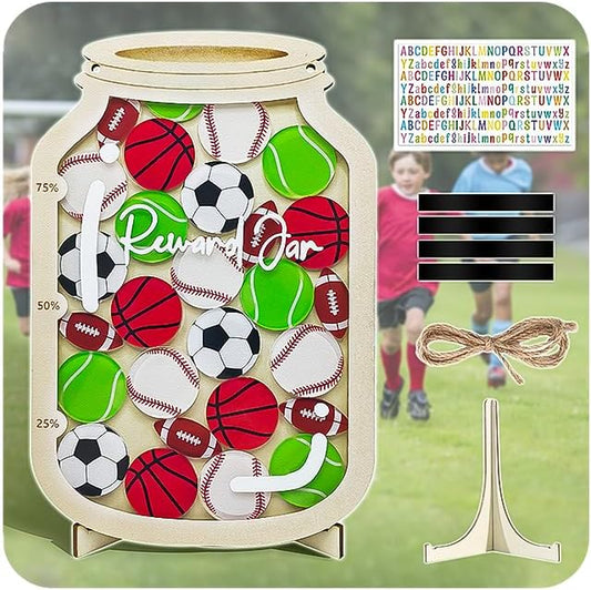 Personalized Magnetic Reward Jars for Kids,Sports Jar with Colorful Letter Stickers,Incentive Good Behavior Responsibility Chart,Reward Jar Classroom,Positive Behavior Chart for Classroom (30Pcs)