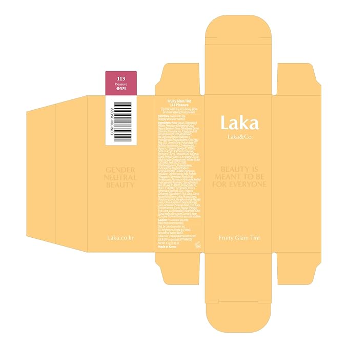 Laka Fruity Glam Tint, 4.5g/0.15oz, Glowing Lip Stain with Wide Color Spectrum, Hydrating & Lightweight Texture, Long-Lasting Bold Stain, Non-Sticky, Vegan, K-Beauty (#113 Pleasure)