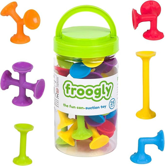 Froogly - 25 Piece Suction Toys | Montessori Bath Construction Building Set Silicone Preschool Daycare Shower Travel for Kids Toddlers Boys Girls Ages 3 4 5 6 Year Old