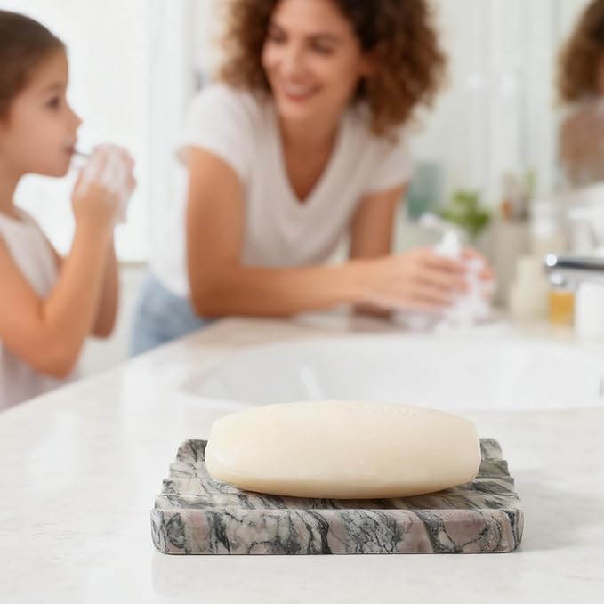 Soap Holder for Bathroom, Black Marble Soap Dish for Kitchen Countertop, Soap Tray with Creative Wavy Design, Soap Saver for Bath Tub, Sponges, Italian Natural Stone