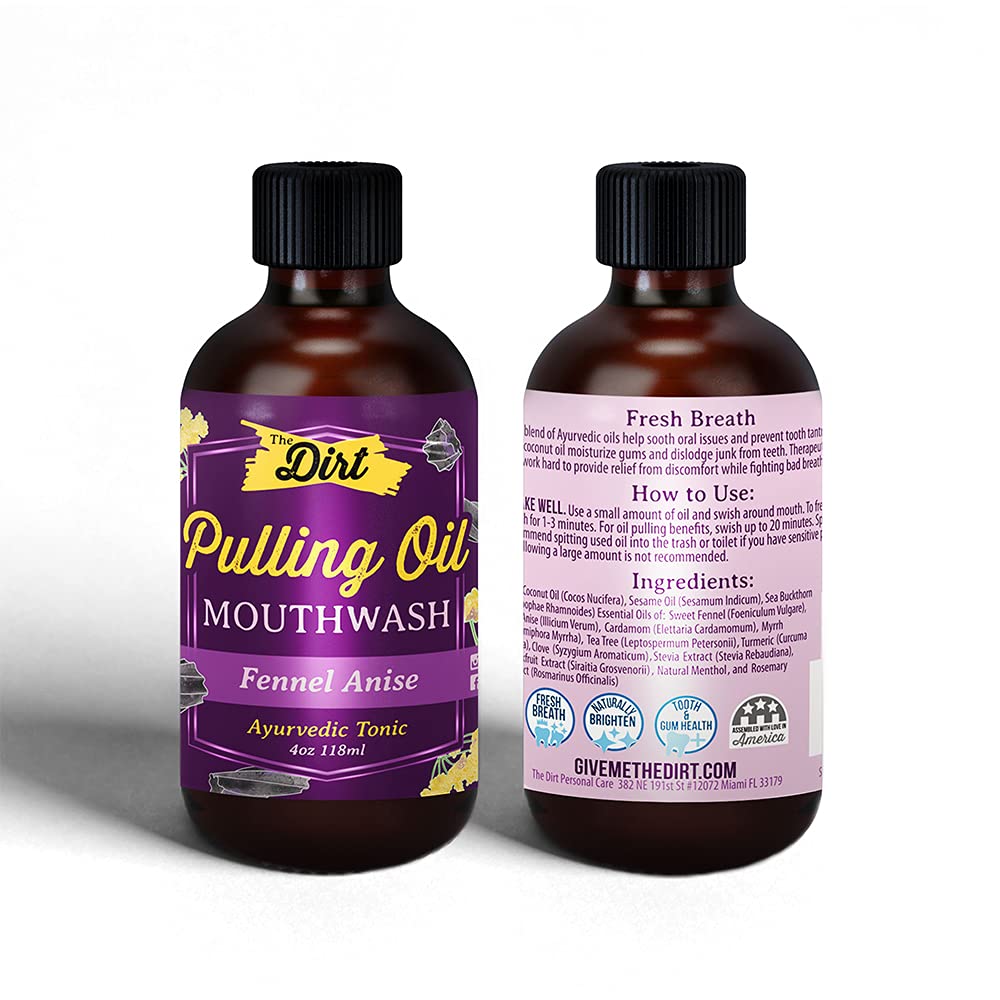 THE DIRT Oil Pulling Mouthwash - Gluten Free - Removes Plaque, Tartar, Bad Breath & Whitens Teeth (Fennel Anise, 4 Ounce)