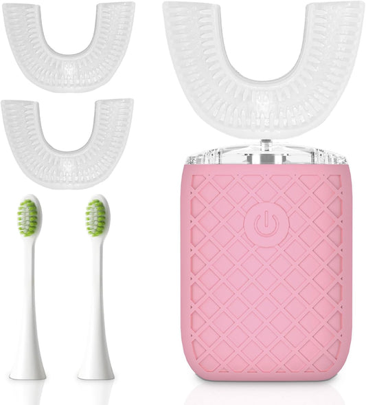 Adult Sonic Automatic Electric Toothbrush, 360° Oral Cleaning Stain Whitening, IPX7 Waterproof Rechargeable, u-Shape Brush Head*3+Straight Handle Brush Head*2, Suitable for Travel or Home Use