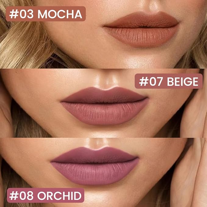 Kaely 3Pcs Mocha Beige Orchid Longwear Liquid Lip Liner Waterproof, 24 Hour Long Lasting Lip Liner Stain Marker Pen, 2-in-1 Matte Semi Permanent Lipliner & Lipstick, 03+07+08
