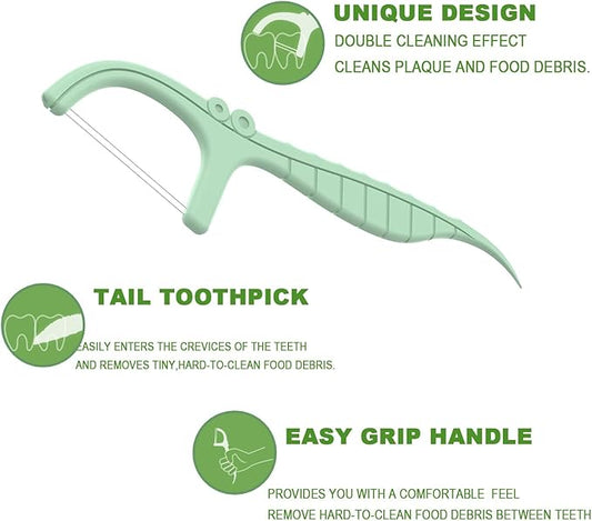 Mint Dental Flossers,200 Count Twin Line Floss Picks,LIAMOSS Professional Clean Travel Floss,Extra Strong Toothpicks Sticks,Dual Action Super Clean Teeth,Fight Tooth Decay(Mint,2Pack)…