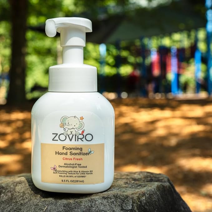Zoviro Foaming Hand Sanitizer, 9.5oz Pump Bottle, Alcohol-Free, Citrus Fresh Scent, Moisturizing with Aloe, Non-sticky, No Rinse (PACK OF 4)