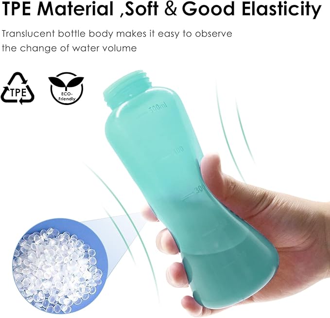 RUFCRIL Peri Bottle, Portable Travel Bidet with Bag, TPE Material Can Be Boiled, 17oz/500ml with 2 Sealing Rings,Essentials for Postpartum Perineal Care,Feminine Cleansing,and Baby(Green)
