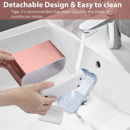 Boperzi Toothbrush Holders for Bathrooms Countertop, Electric Tooth Brush Holder with Adjustable Dividers, Detachable Anti-Slip Large Toothpaste Caddy Organizer Storage for Shower, Family, Kids, Pink