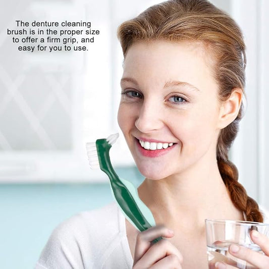 3pcs Double-Headed Denture Cleaning Brush Hard-bristled False Teeth Toothbrushes for Denture Care and Oral Red Green Blue