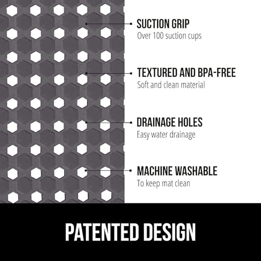 GORILLA GRIP Patented Square Shower Stall Mat, Small Bathtub Floor Mats for Stand Up Showers, Suction Cups and Drain Holes, Machine Wash, Soft on Feet, Bathroom Accessories 21x21 Inch, Charcoal Opaque