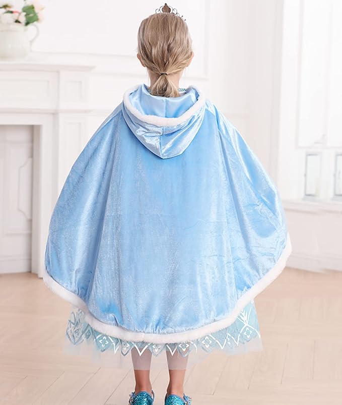 Princess Cloak with Hood Girls Cape Kid Toddler Costume Dress up for Halloween Christmas Carnival Cosplay