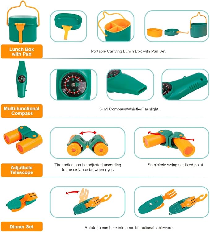 Meland Kids Camping Set with Tent - Toddler Toys for Boys with Campfire, Camping Toys for Kids Indoor Outdoor Pretend Play, Gift Idea for Boys Age 3,4,5,6 Year Old Birthday Christmas (Green)